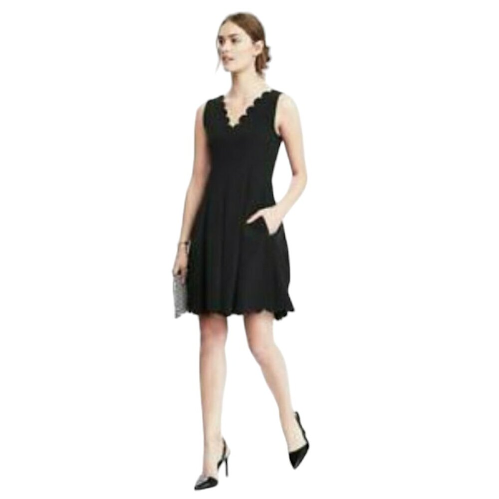 NWOT BANANA REPUBLIC Dress, Black Silk Lace Sleeveless Pleated Zipper Career, 4
